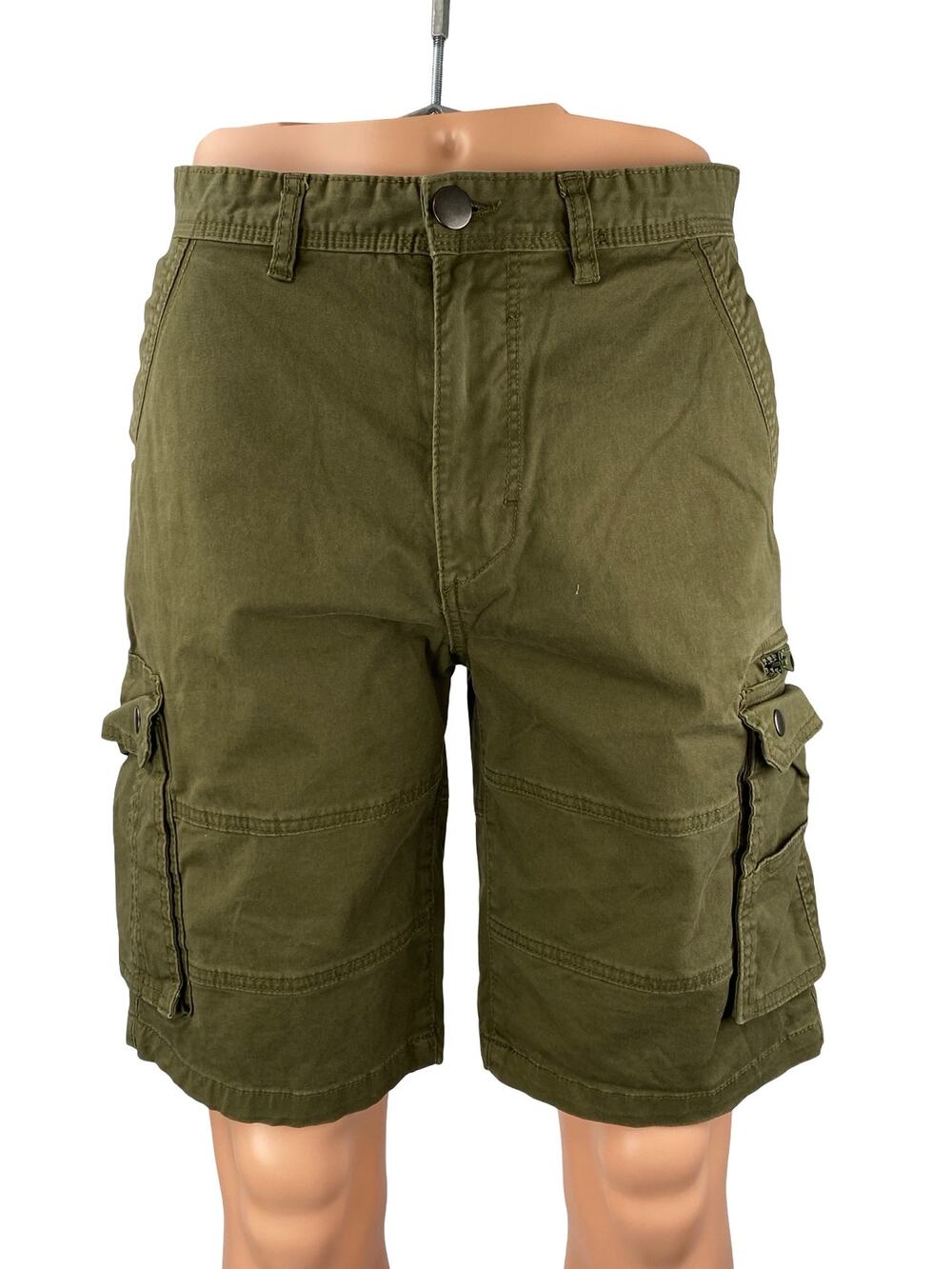 Denim Co Men's Green Mid Rise Utility Cargo Hiking Camp Bermuda Shorts Size 32
